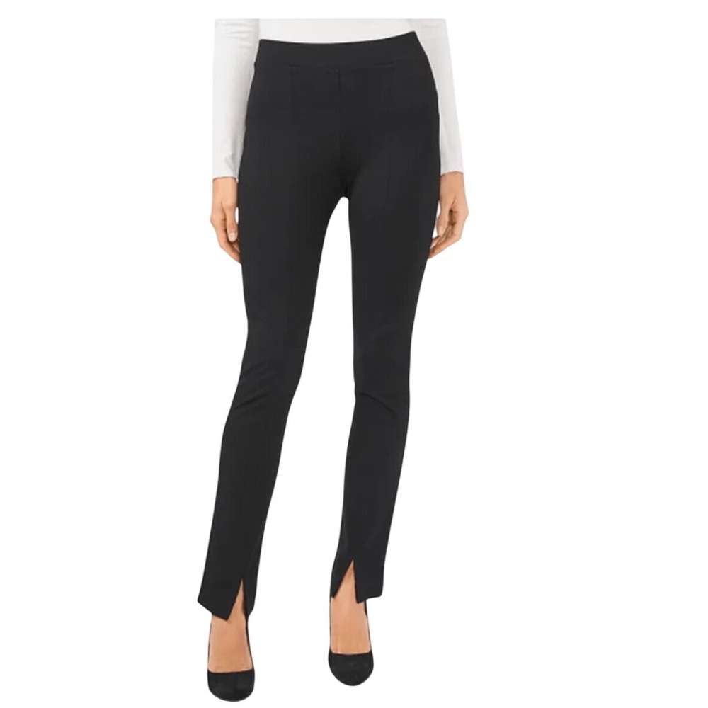 NWT CeCe Womens Ponte Straight Leg Ankle Pants Rich Black Split Hem Size 2X
